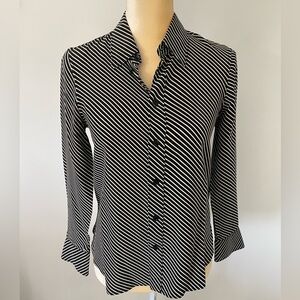 Saint Laurent Black & Cream Striped Silk Blouse Shirt, French size 36